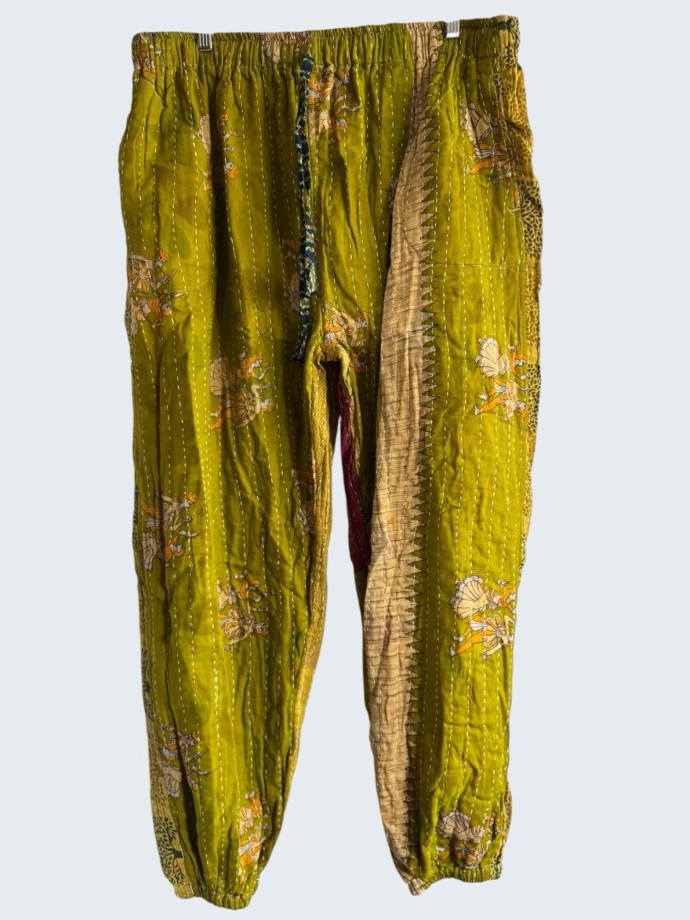 Lightweight Olive Green Printed Kantha Joggers